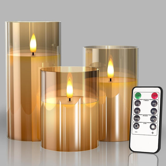 Real Wax LED Flickering Candles Set of 3 – Battery Operated with Remote Control & Timer