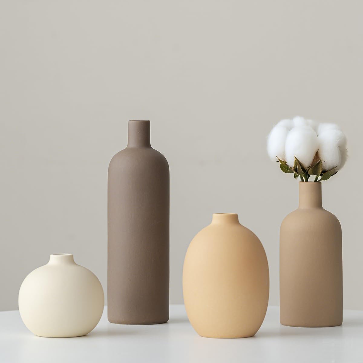 Decorative Ceramic Vase Set – 4-Piece Modern Boho Design for Living Room, Mantel & Entryway