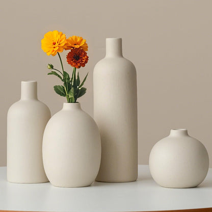 Decorative Ceramic Vase Set – 4-Piece Modern Boho Design for Living Room, Mantel & Entryway