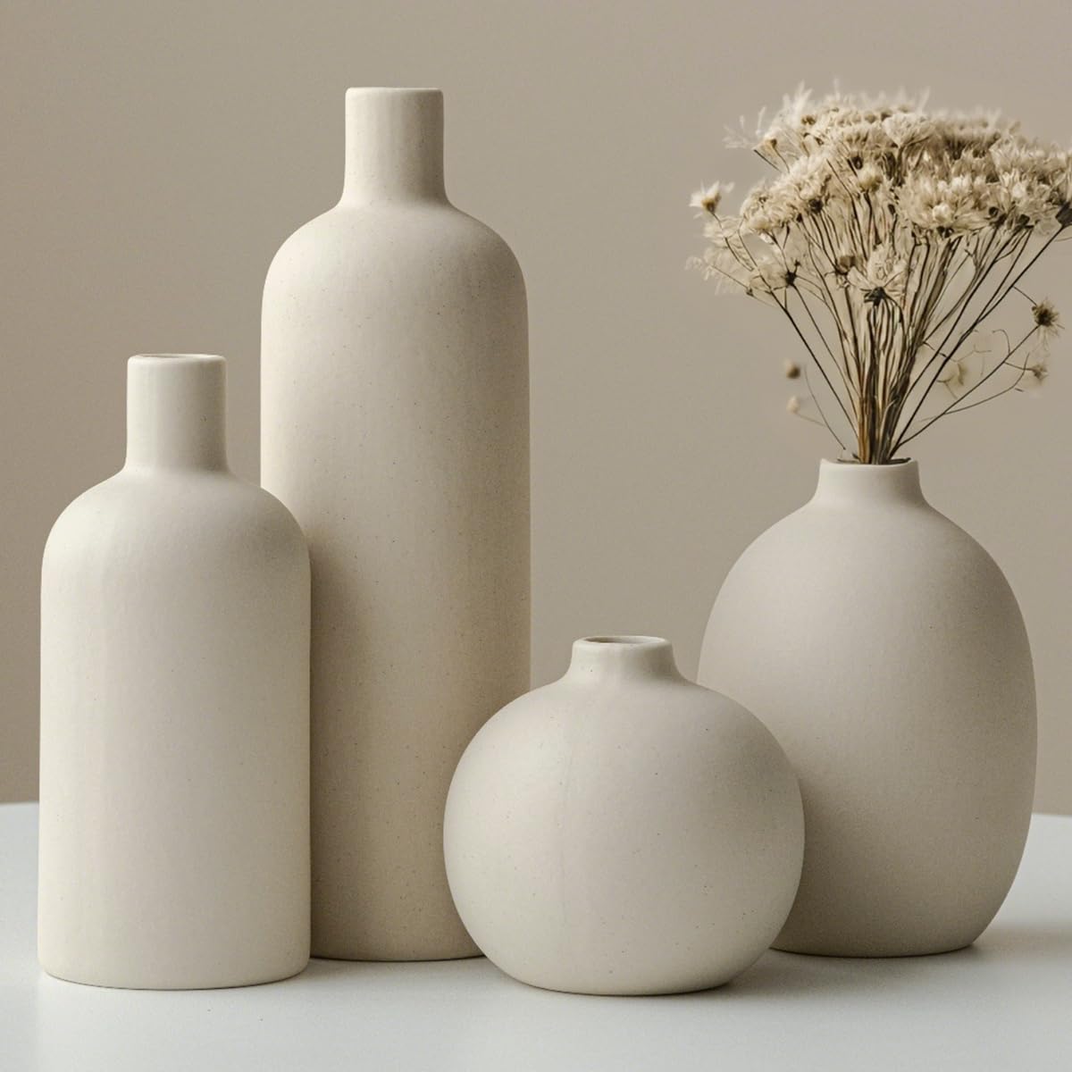 Decorative Ceramic Vase Set – 4-Piece Modern Boho Design for Living Room, Mantel & Entryway
