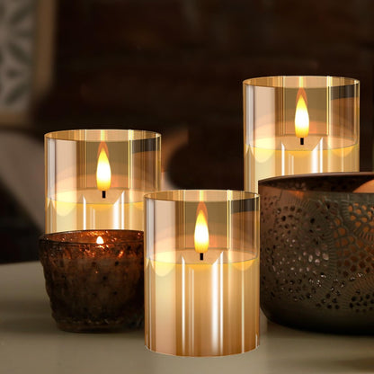 Real Wax LED Flickering Candles Set of 3 – Battery Operated with Remote Control & Timer
