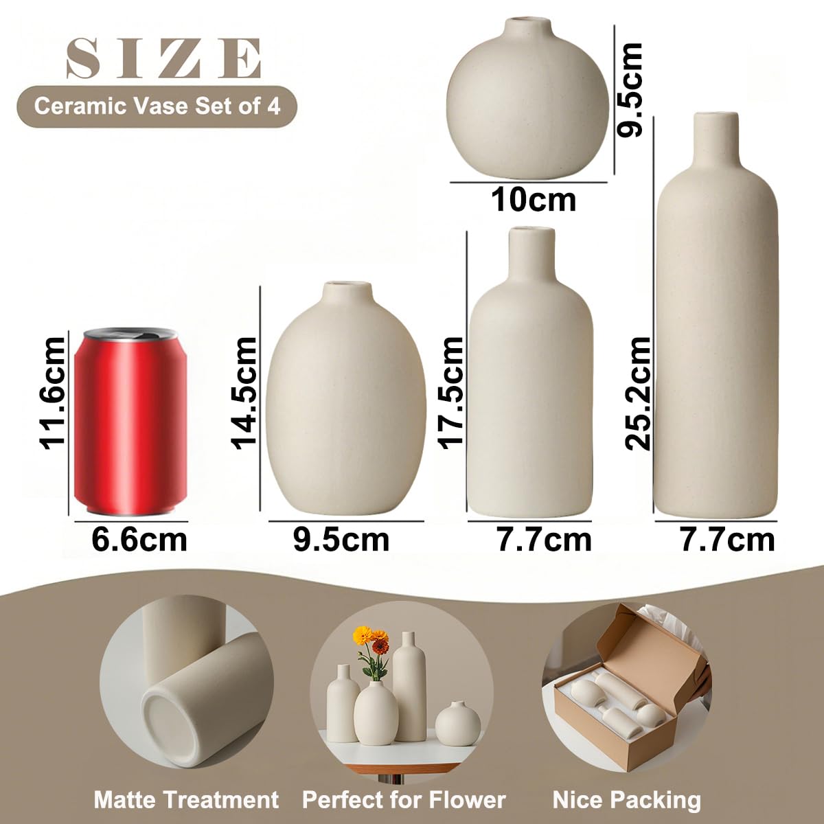 Decorative Ceramic Vase Set – 4-Piece Modern Boho Design for Living Room, Mantel & Entryway