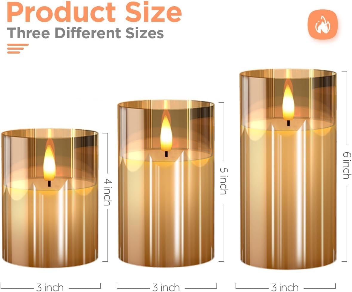 Real Wax LED Flickering Candles Set of 3 – Battery Operated with Remote Control & Timer