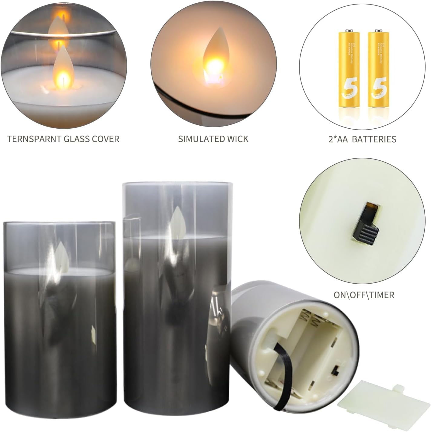 Real Wax LED Flickering Candles Set of 3 – Battery Operated with Remote Control & Timer