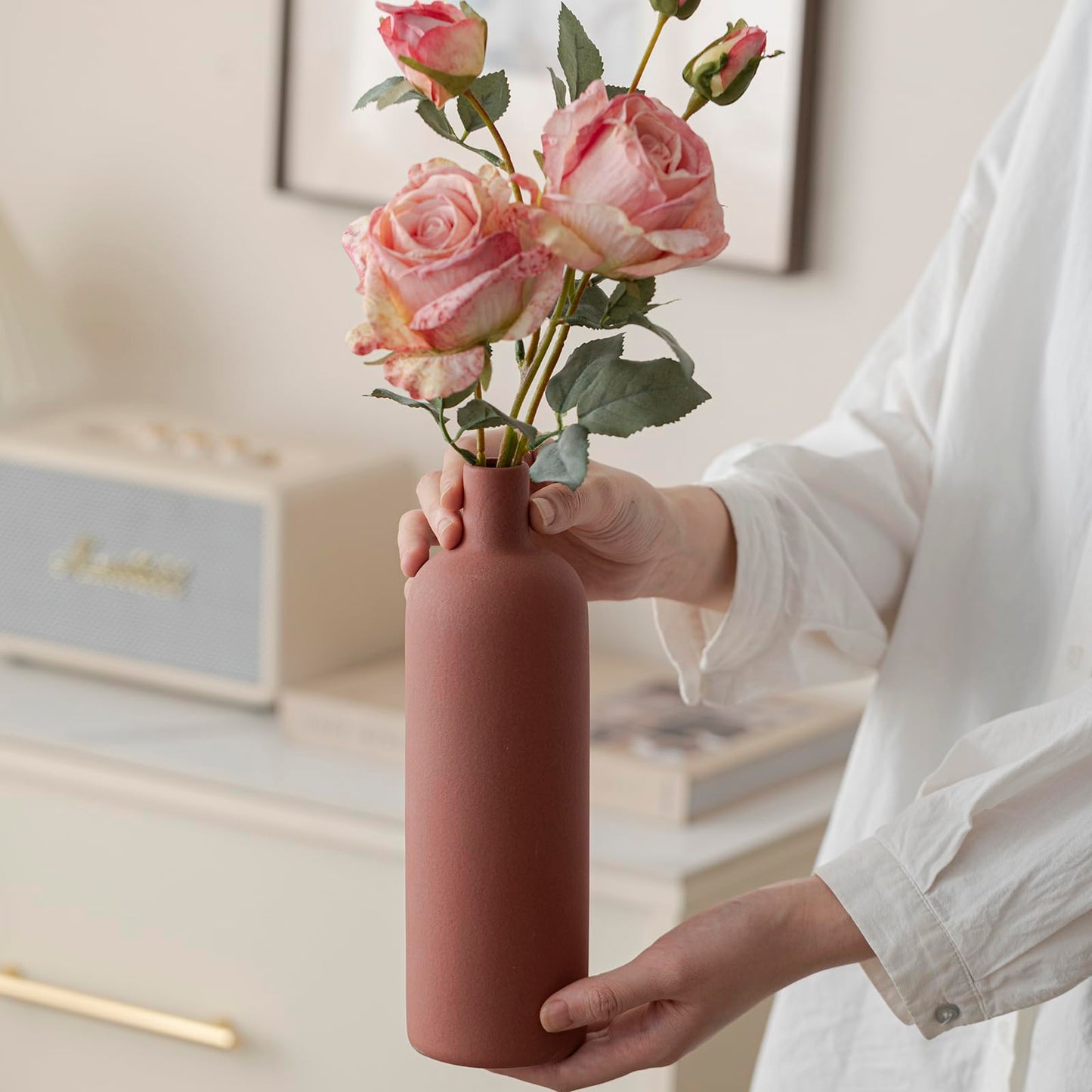 Decorative Ceramic Vase Set – 4-Piece Modern Boho Design for Living Room, Mantel & Entryway