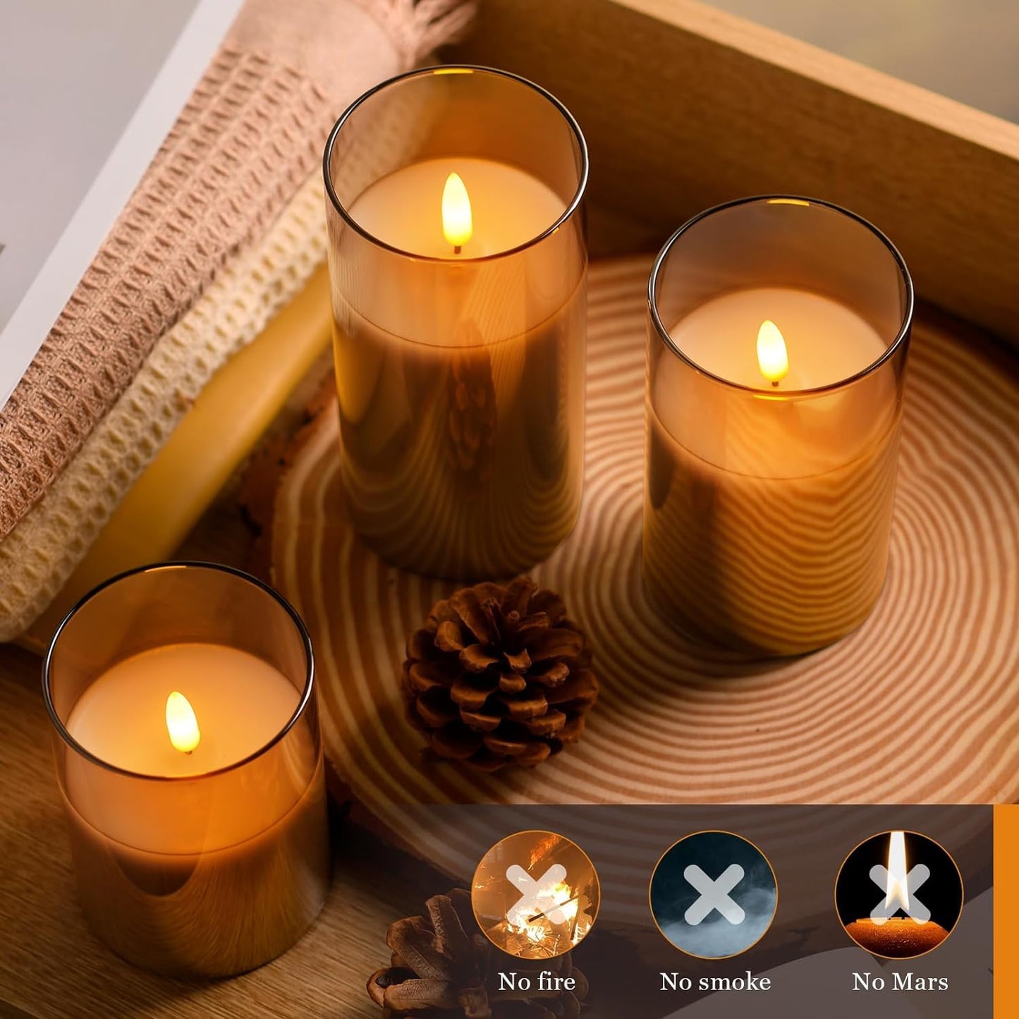 Real Wax LED Flickering Candles Set of 3 – Battery Operated with Remote Control & Timer