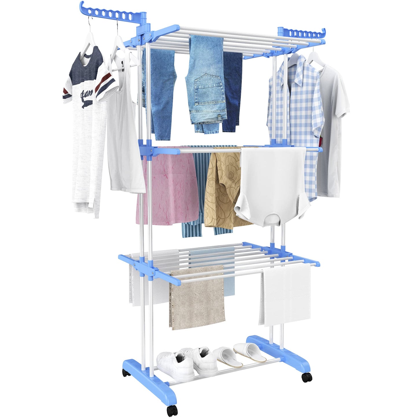4-Tier Clothes Drying Rack – Foldable Stainless Steel Airer with Wheels for Indoor & Outdoor Use