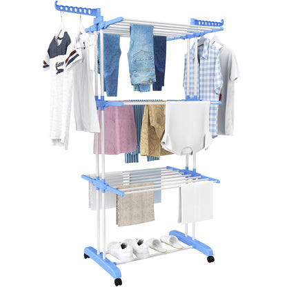 4-Tier Clothes Drying Rack – Foldable Stainless Steel Airer with Wheels for Indoor & Outdoor Use