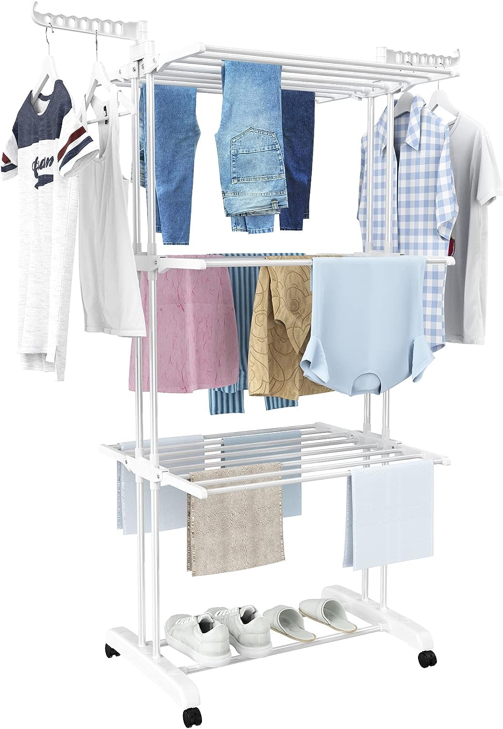 4-Tier Clothes Drying Rack – Foldable Stainless Steel Airer with Wheels for Indoor & Outdoor Use