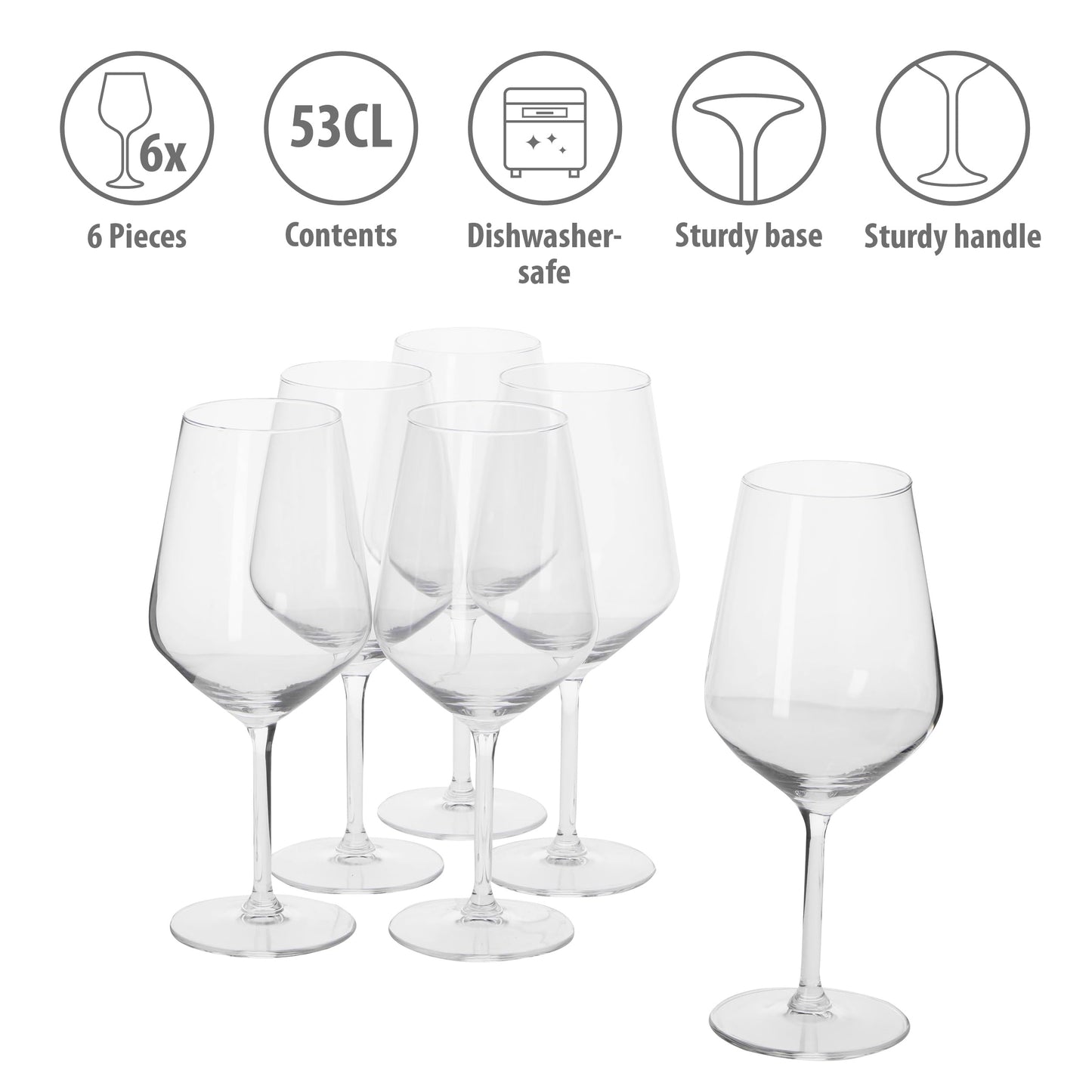 Red Wine Glass Set (6 Pieces, 53cl) – Clear Elegant Glasses for Dining & Home Use