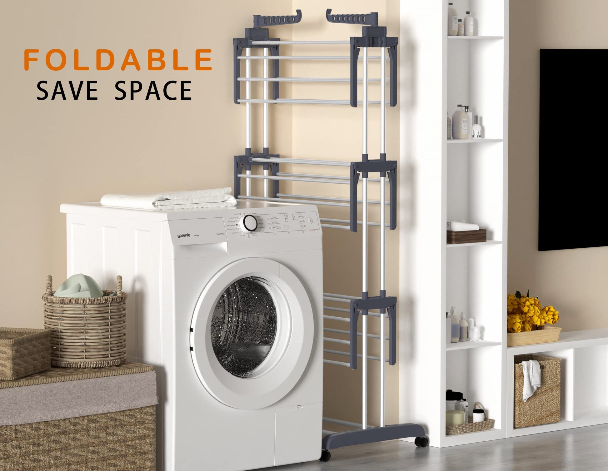 4-Tier Clothes Drying Rack – Foldable Stainless Steel Airer with Wheels for Indoor & Outdoor Use