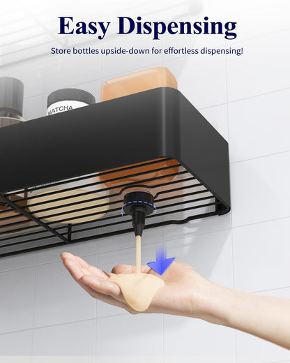 Shower Caddy 2 Pack – Rustproof Wall Mounted Bathroom Shelves with Hooks (Black)