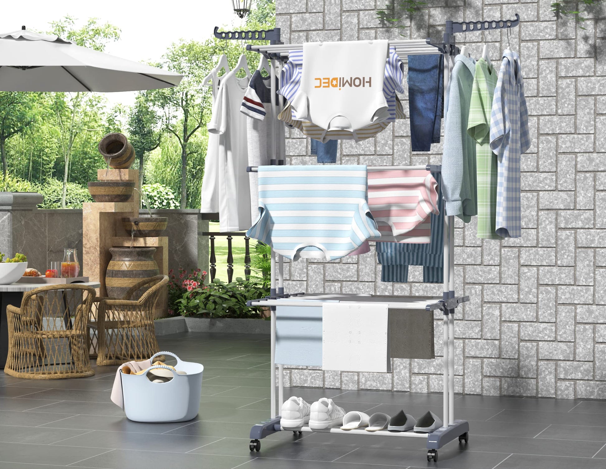 4-Tier Clothes Drying Rack – Foldable Stainless Steel Airer with Wheels for Indoor & Outdoor Use