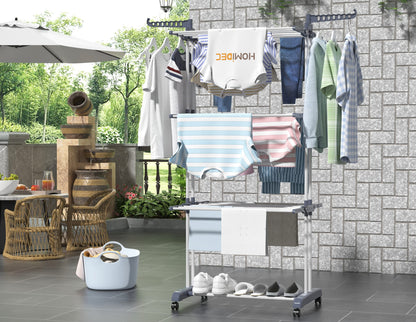 4-Tier Clothes Drying Rack – Foldable Stainless Steel Airer with Wheels for Indoor & Outdoor Use