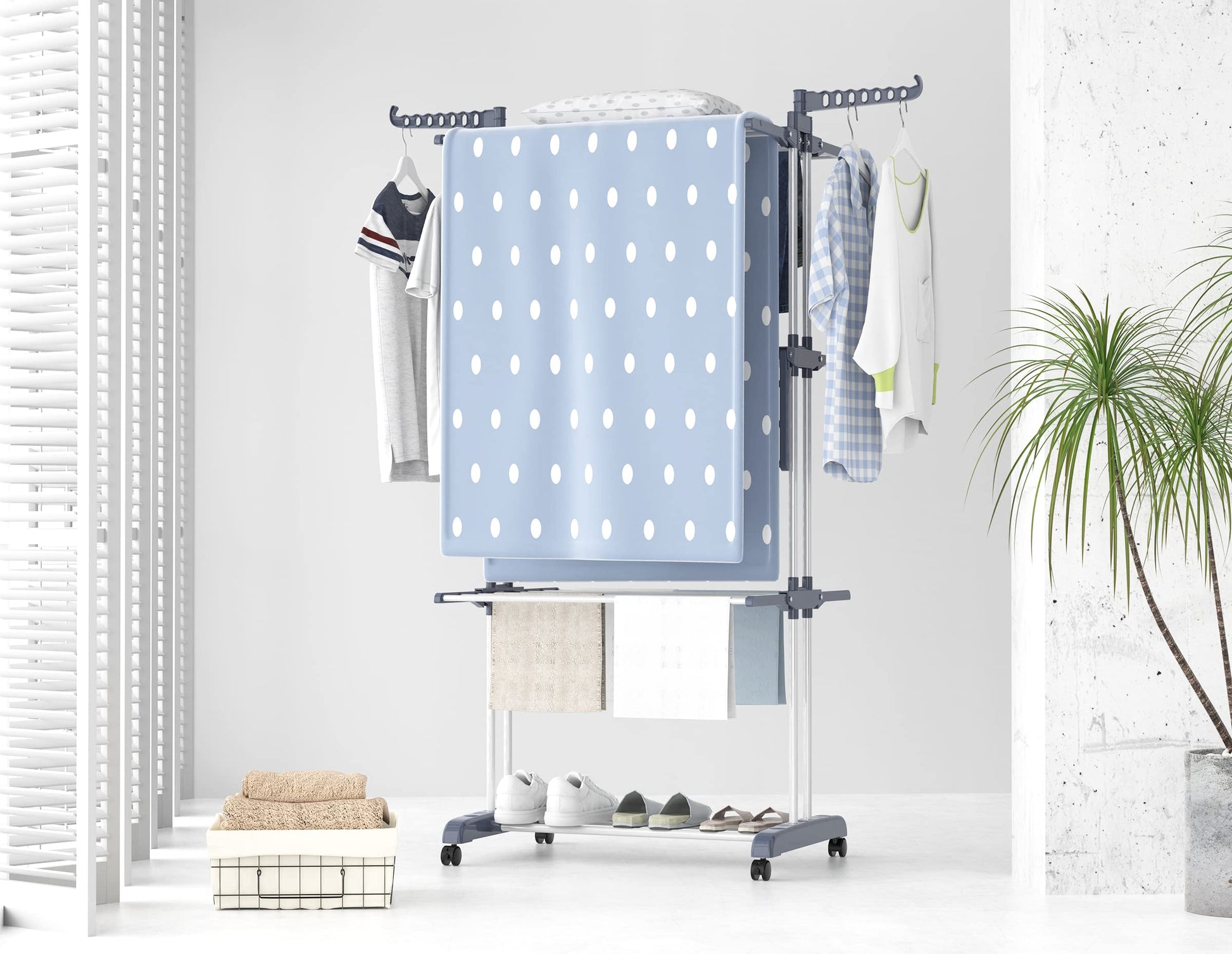 4-Tier Clothes Drying Rack – Foldable Stainless Steel Airer with Wheels for Indoor & Outdoor Use